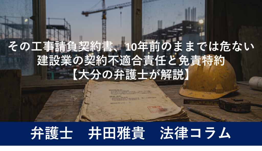 その工事請負契約書、10年前のままでは危ない｜建設業の契約不適合責任と免責特約【大分の弁護士が解説】
